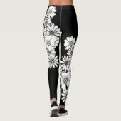 Moderne Schwarz-Weiß-Blume Leggings (Rückseite)