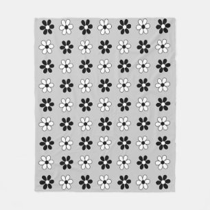 Moderne Schwarz-Weiß-Blumen auf hellgrauem Silber Fleecedecke