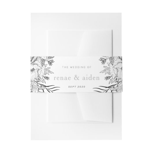 Moderne Schwarz-Weiß-Blumen Einladungsbanderole (Vorderseite Beispiel)