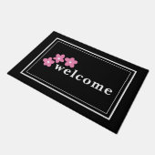Moderne Schwarz-Weiß-Blumen Fußmatte (Schrägansicht)