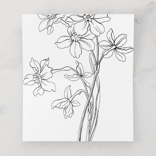 Moderne Schwarz-Weiß-Blumen-Hochzeit Minimalistisc Platzkarte (Innenseite Aufgefaltet)