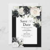 Moderne Schwarz-Weiß-Blumen-Hochzeit Rette die Dat Save The Date (Vorderseite)