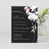 Moderne Schwarz-Weiß-Blumen Inspiration Hochzeit Einladung (Stehend Vorderseite)