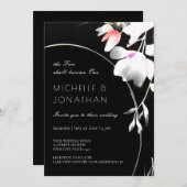 Moderne Schwarz-Weiß-Blumen Inspiration Hochzeit Einladung (Vorne/Hinten)
