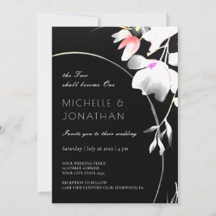 Moderne Schwarz-Weiß-Blumen Inspiration Hochzeit Einladung