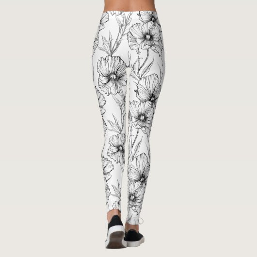 Moderne Schwarz-Weiß-Blumen Leggings (Rückseite)