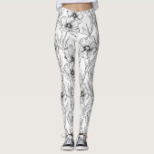 Moderne Schwarz-Weiß-Blumen Leggings (Vorderseite)