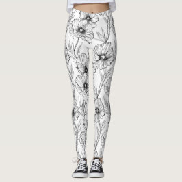 Moderne Schwarz-Weiß-Blumen Leggings