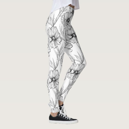 Moderne Schwarz-Weiß-Blumen Leggings (Rechts)