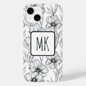 Moderne Schwarz-Weiß-Blumen-Mit Monogramm Case-Mate iPhone Hülle (Rückseite)