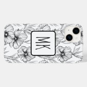 Moderne Schwarz-Weiß-Blumen-Mit Monogramm Case-Mate iPhone Hülle (Rückseite (Horizontal))