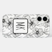 Moderne Schwarz-Weiß-Blumen-Mit Monogramm Case-Mate iPhone Hülle (Rückseite (Horizontal))