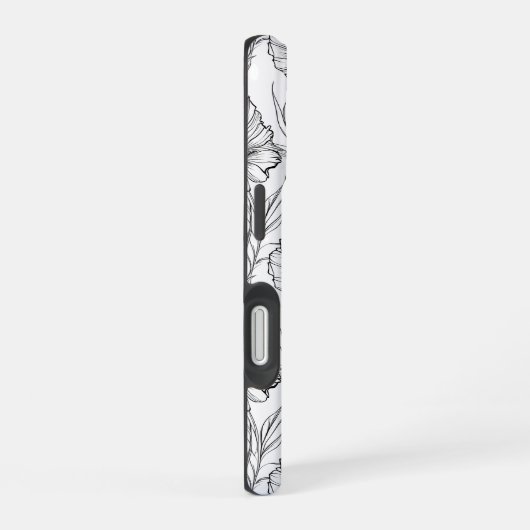 Moderne Schwarz-Weiß-Blumen-Mit Monogramm iPhone 16 Hülle (Rechte Seite)