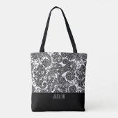 Moderne Schwarz-Weiß-Blumen-Monogramm-Totbeutel Tasche (Rückseite)