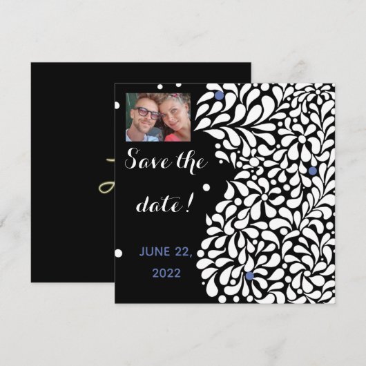 Moderne Schwarz-Weiß-Blumen Save the Date (Vorne/Hinten)