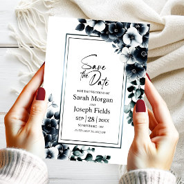 Moderne Schwarz-Weiß-Blumen Save the Date Einladung