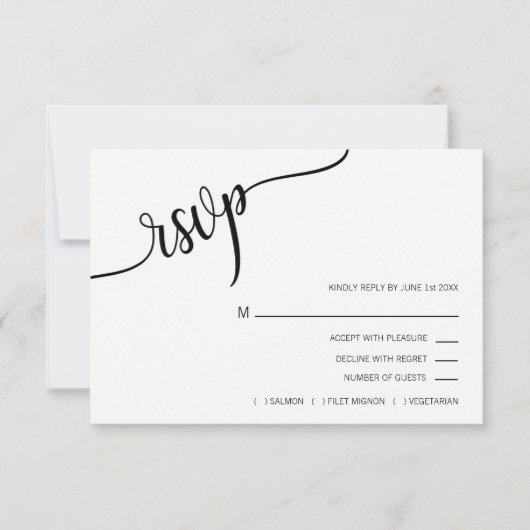 Moderne Schwarz-weiß Blush PINK UAWG Menu Hochzeit RSVP Karte (Vorderseite)