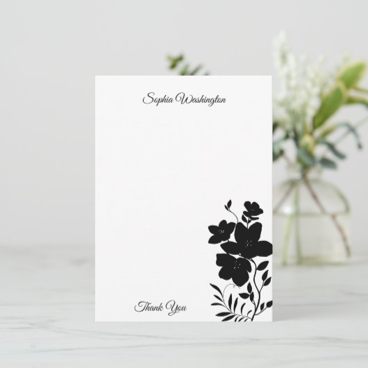 Moderne Schwarz-Weiß-Blüten Dankeskarte (Stehend Vorderseite)