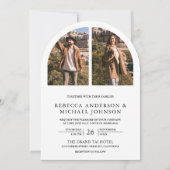 Moderne Schwarz-Weiß-Bogen-Foto-QR-Code-Hochzeit Einladung (Vorderseite)