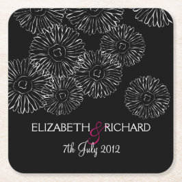 Moderne Schwarz-Weiß-Boho-Chic-Daisy-Hochzeit Rechteckiger Pappuntersetzer