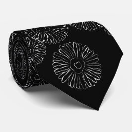 Moderne Schwarz-Weiß-Boho-Chic-Gänseblümchen-Muste Krawatte