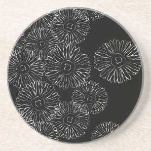 Moderne Schwarz-Weiß-Boho-Chic-Gänseblümchen-Muste Sandstein Untersetzer