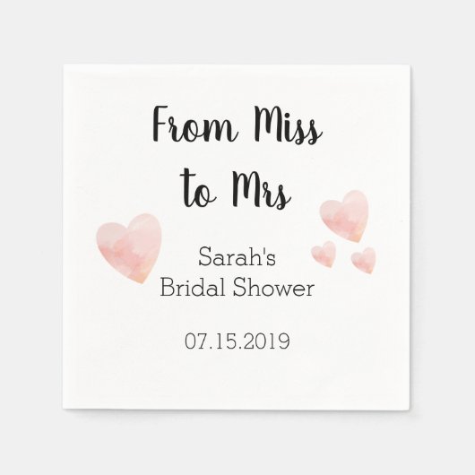 Moderne Schwarz-Weiß-Brautparty Rosa Herzen Serviette (Vorderseite)
