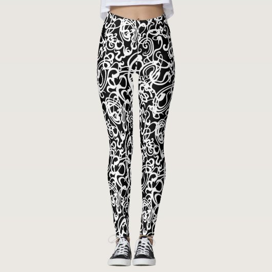 Moderne Schwarz-Weiß-Brillen Leggings (Vorderseite)