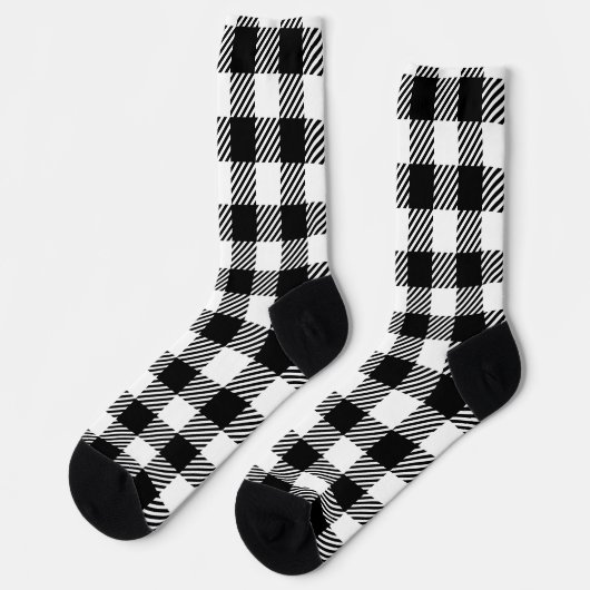 Moderne Schwarz-Weiß-Büffel-Karo Gingham Socken (Linkes Detail)