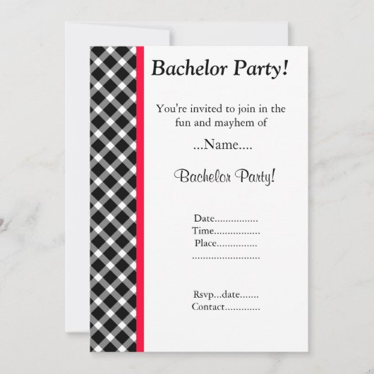 MODERNE SCHWARZ-WEISS CHECKERED BACHELOR PARTEI EINLADUNG (Vorderseite)