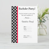 MODERNE SCHWARZ-WEISS CHECKERED BACHELOR PARTEI EINLADUNG (Stehend Vorderseite)