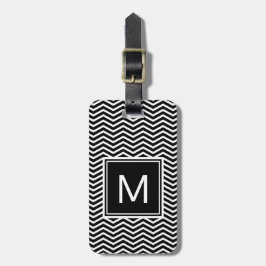 Moderne Schwarz-Weiß-Chevronen mit Monogramm Gepäckanhänger
