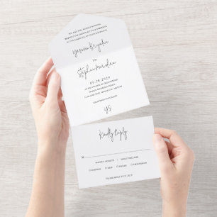 Moderne Schwarz-Weiß Chic-Hochzeit All In One Einladung
