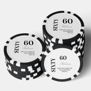 Moderne Schwarz-Weiß-Cocktailparty zum 60. Geburts Pokerchips