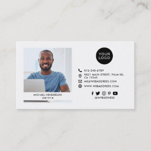 Moderne Schwarz-Weiß-Custom-Logo, Socials und Foto Visitenkarte