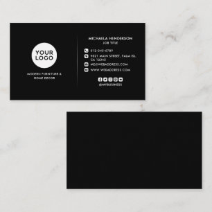 Moderne Schwarz-Weiß-Custom-Logo- und Social-Media Visitenkarte