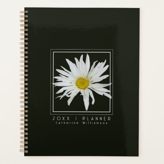 Moderne Schwarz-Weiß-Daisy-Muster Name 2026 Planer (Vorderseite)
