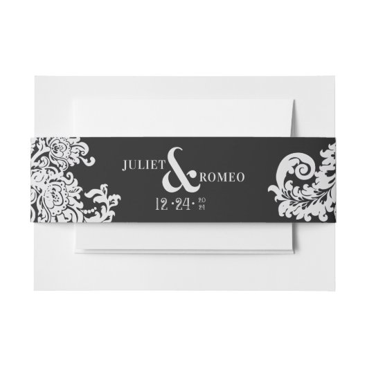 Moderne Schwarz-Weiß-Damaskus-Hochzeit Einladungsbanderole (Vorderseite Beispiel)