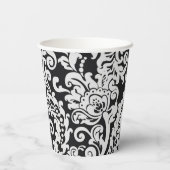 Moderne Schwarz-Weiß-Damaskus-Hochzeit Pappbecher (Rückseite)