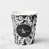 Moderne Schwarz-Weiß-Damaskus-Hochzeit Pappbecher (Vorderseite)