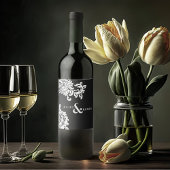 Moderne Schwarz-Weiß-Damaskus-Hochzeit Weinetikett