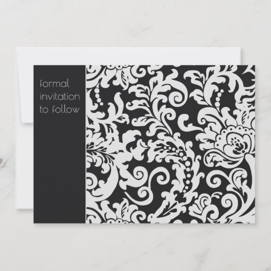 Moderne Schwarz-Weiß-Damast Save the Date Einladung (Rückseite)