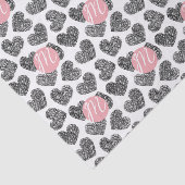 Moderne Schwarz-Weiß-Doodle-Herzen Mit Monogramm Seidenpapier (Ausschnitt)