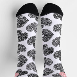 Moderne Schwarz-Weiß-Doodle-Herzen Mit Monogramm Socken