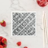 Moderne Schwarz-Weiß-Doodle-Windrad und Monogramm Serviette (Beispiel)
