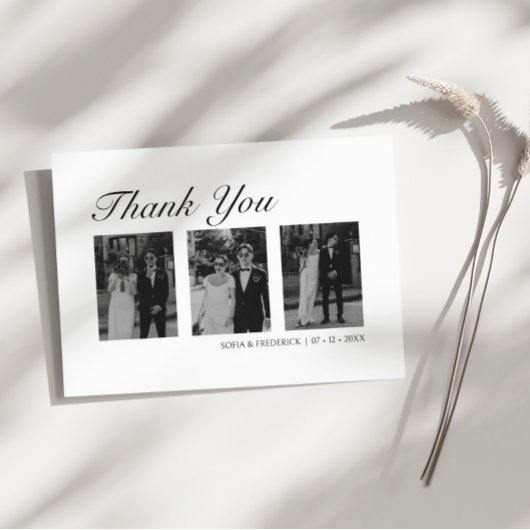 Moderne Schwarz-Weiß-Dreier-Foto-Hochzeit Dankeskarte