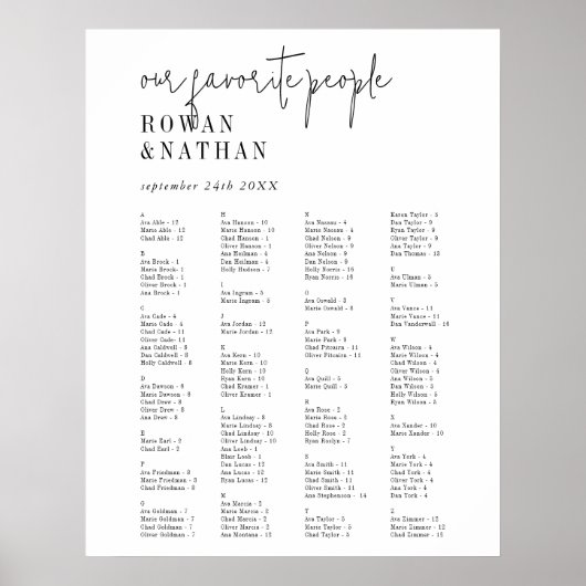 Moderne, Schwarz-weiß druckbare Sitzkarte Poster (Vorne)