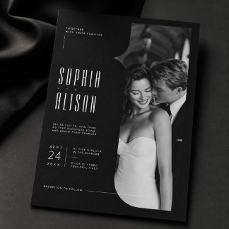 Moderne Schwarz-Weiß-Editorial-Foto-Hochzeit Einladung