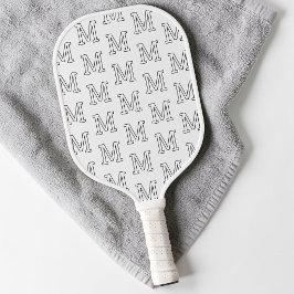 Moderne Schwarz-Weiß-Einfach-Monogramm-Muster Pickleball Schläger