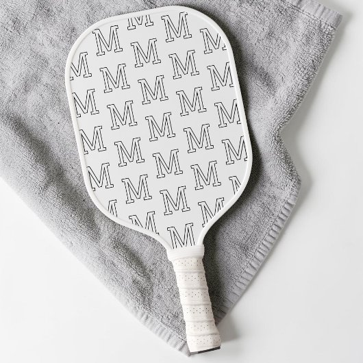 Moderne Schwarz-Weiß-Einfach-Monogramm-Muster Pickleball Schläger